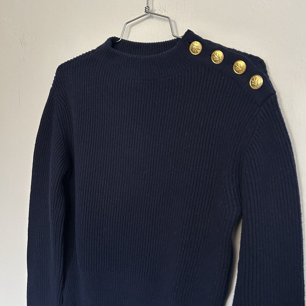 Rag & Bone Nancy Mock Neck Sweater Womens XS Navy Merino Wool Gold Button